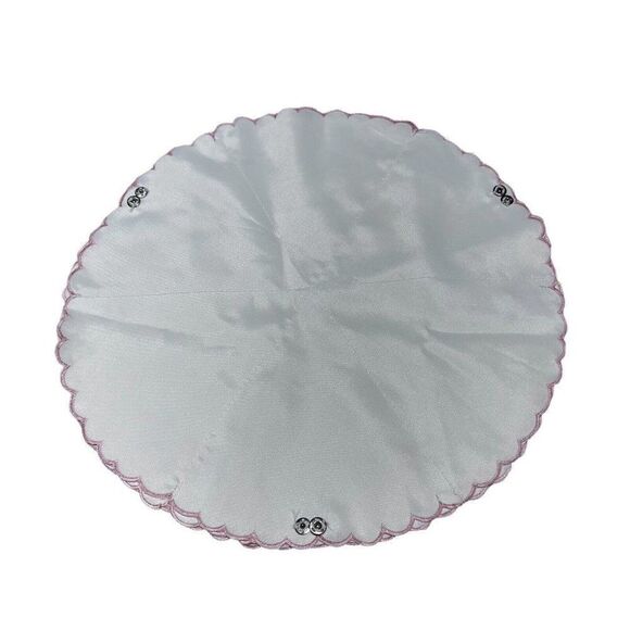 Vintage Embroidered Linen Floral Bread Basket Liner Pink Roses With Snaps - Picture 3 of 4